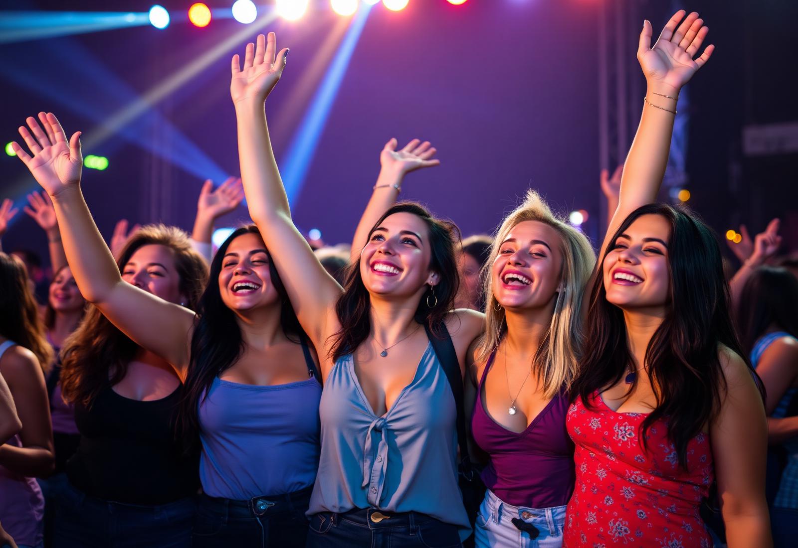 Amigas disfrutando un concierto internacional